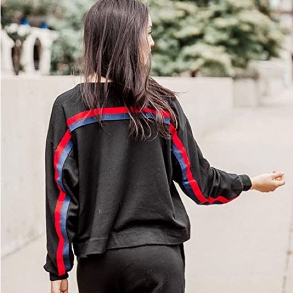 Velvet by Graham & Spencer Danica Black w/ Red  Stripe Sweatshirt Women’s Size S - Picture 6 of 10